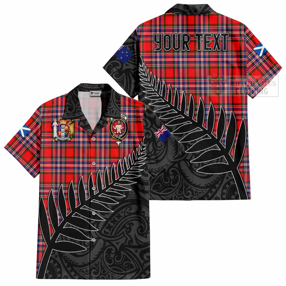 Tartan Vibes Clothing MacFarlane (McFarlane) Crest Tartan Short Sleeve Button Shirt with New Zealand Silver Fern Half Style