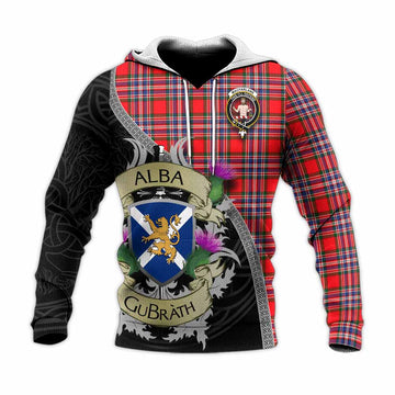 MacFarlane (McFarlane) Tartan Family Crest Knitted Hoodie Lion Rampant Royal Thistle Shield Celtic Inspired Unisex Knitted Pullover Hoodie - Tartan Vibes Clothing