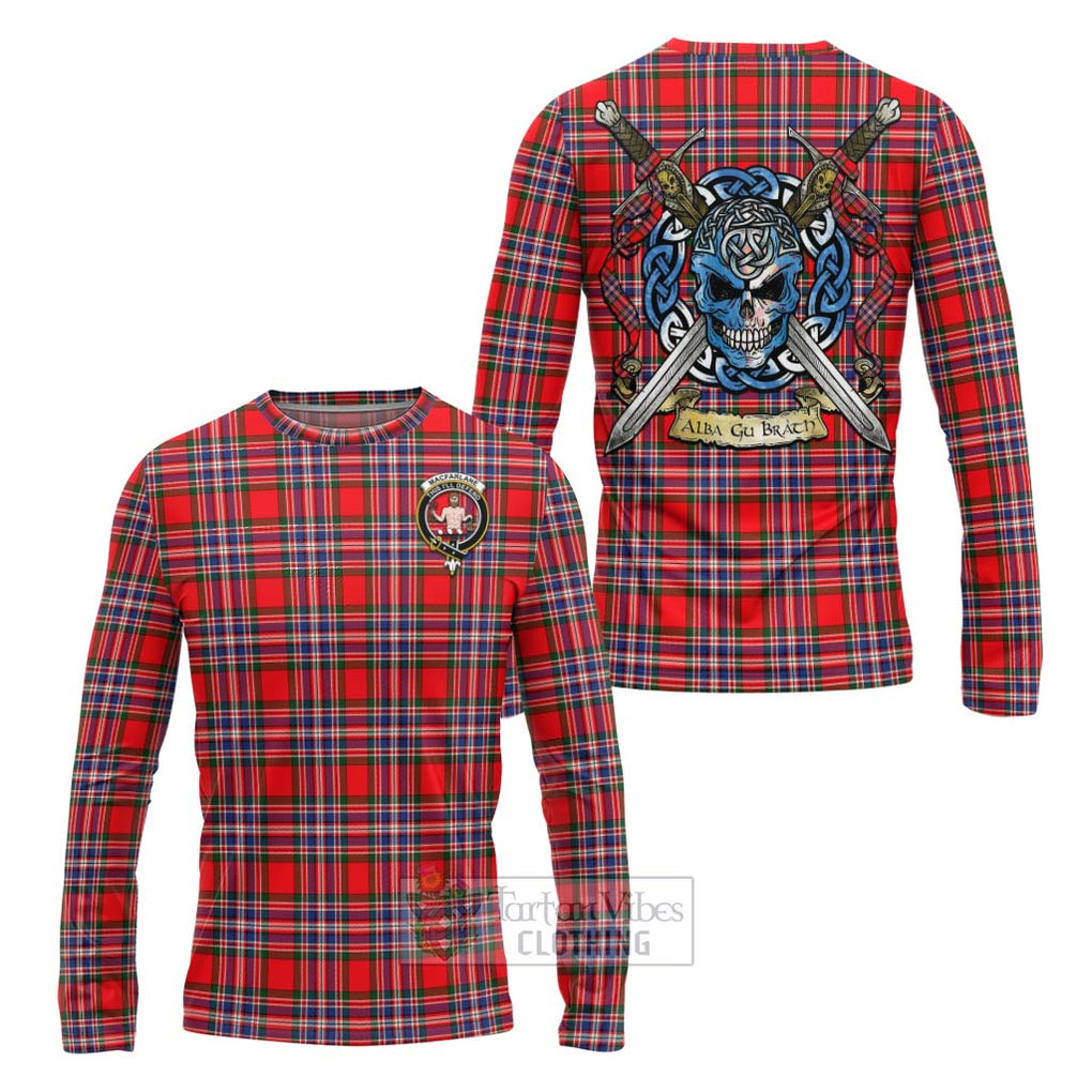 Tartan Vibes Clothing MacFarlane (McFarlane) Tartan Long Sleeve T-Shirt with Family Crest Celtic Skull Style