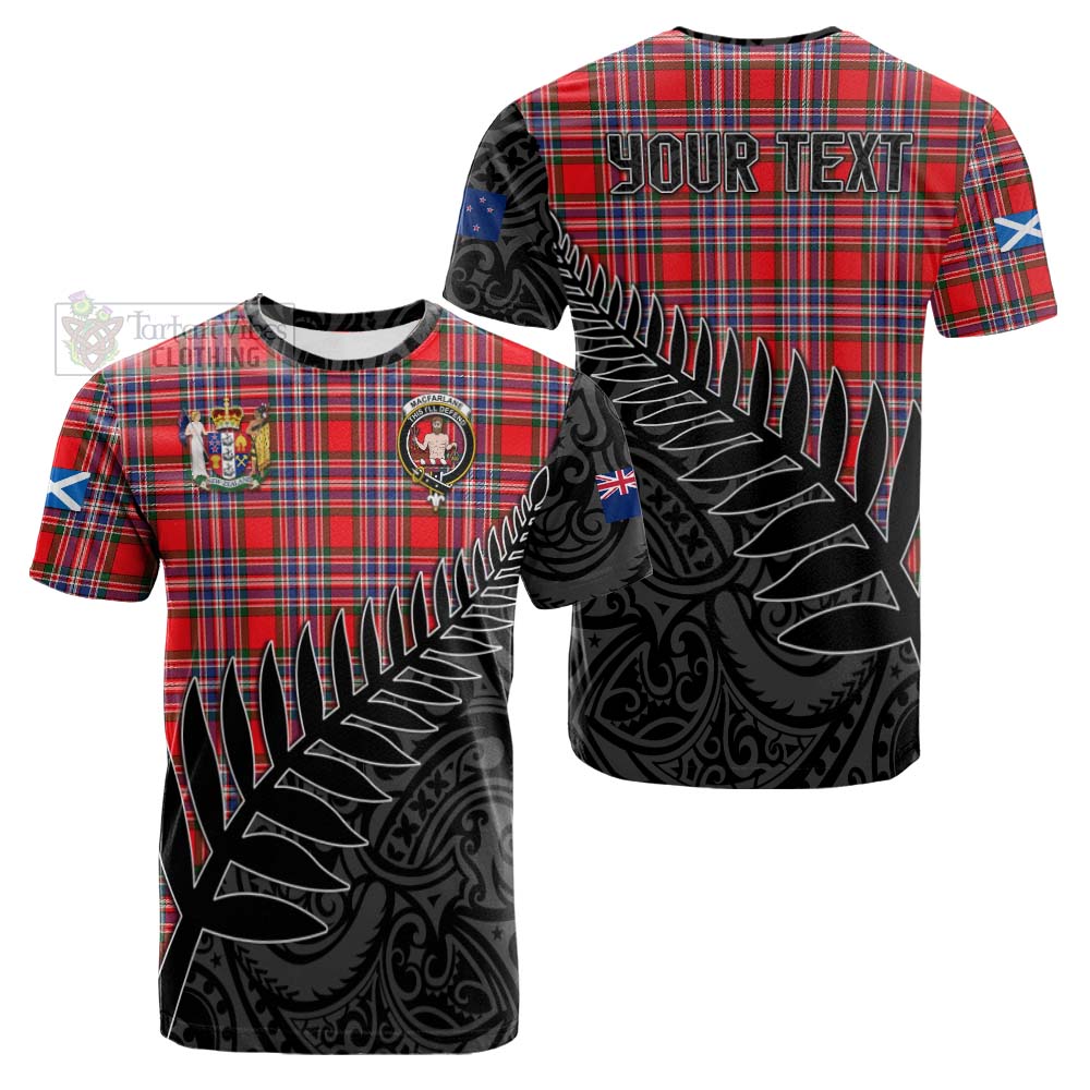 Tartan Vibes Clothing MacFarlane (McFarlane) Crest Tartan Cotton T-shirt with New Zealand Silver Fern Half Style