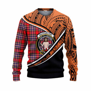 MacFarlane (McFarlane) Crest Tartan Knitted Sweater with Polynesian Vibes Style - Orange Version