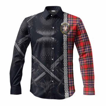 MacFarlane (McFarlane) Tartan Long Sleeve Button Shirt with Family Crest Cross Sword Thistle Celtic Vibes