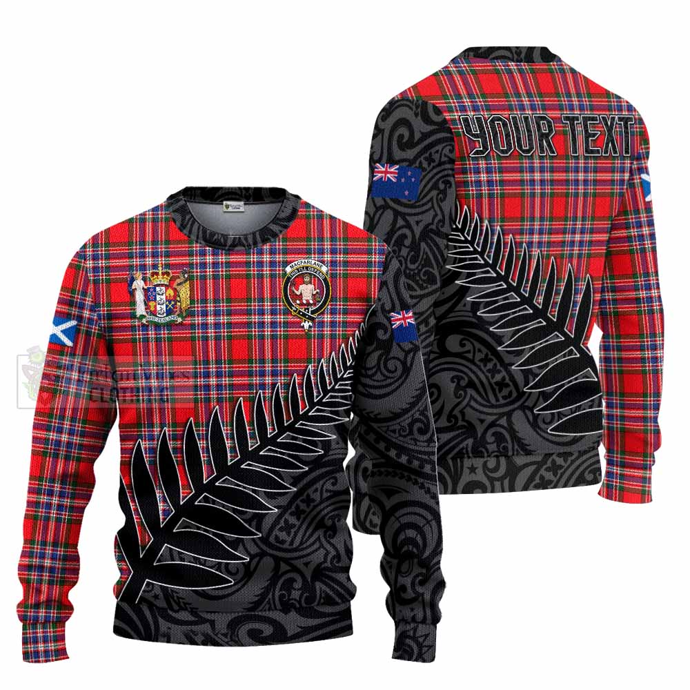 Tartan Vibes Clothing MacFarlane (McFarlane) Crest Tartan Knitted Sweater with New Zealand Silver Fern Half Style