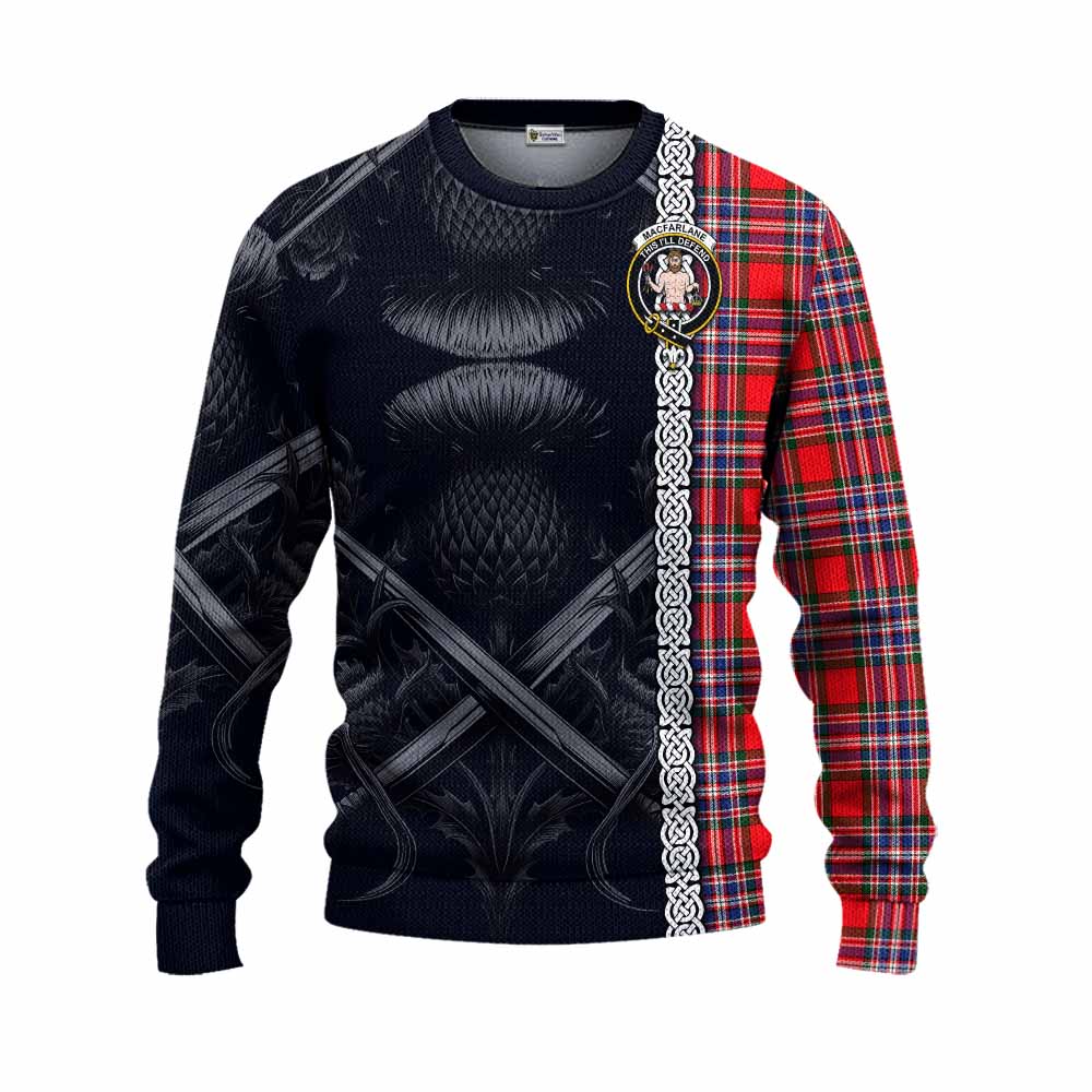 MacFarlane (McFarlane) Tartan Knitted Sweater with Family Crest Cross Sword Thistle Celtic Vibes Unisex - Tartan Vibes Clothing