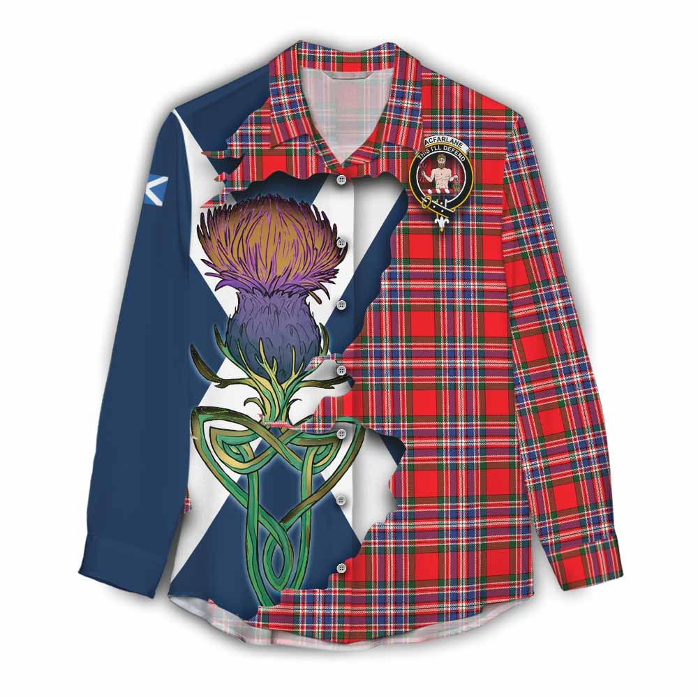 MacFarlane (McFarlane) Tartan Family Crest Women's Casual Shirt Scottish Thistle Celtic Inspired Female - Tartan Vibes Clothing