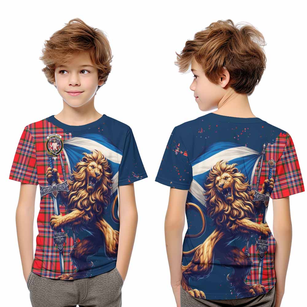 Tartan Vibes Clothing MacFarlane (McFarlane) Tartan Family Crest Kid T-Shirt with Scottish Majestic Lion