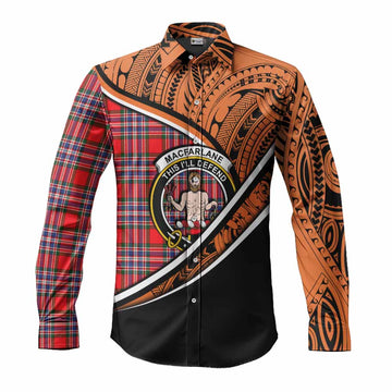 MacFarlane (McFarlane) Crest Tartan Long Sleeve Button Shirt with Polynesian Vibes Style - Orange Version