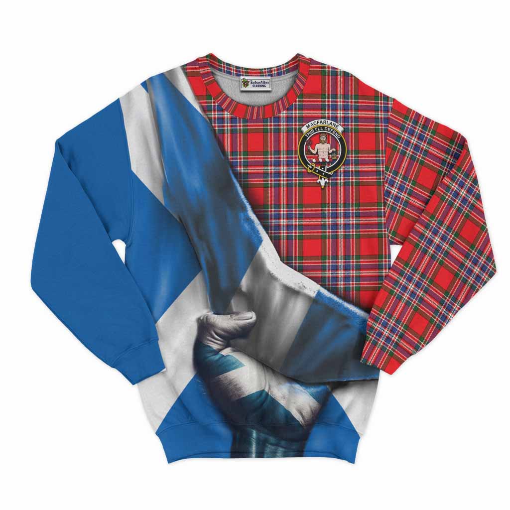 Tartan Vibes Clothing MacFarlane (McFarlane) Tartan Sweatshirt with Family Crest Scotland Patriotic Style