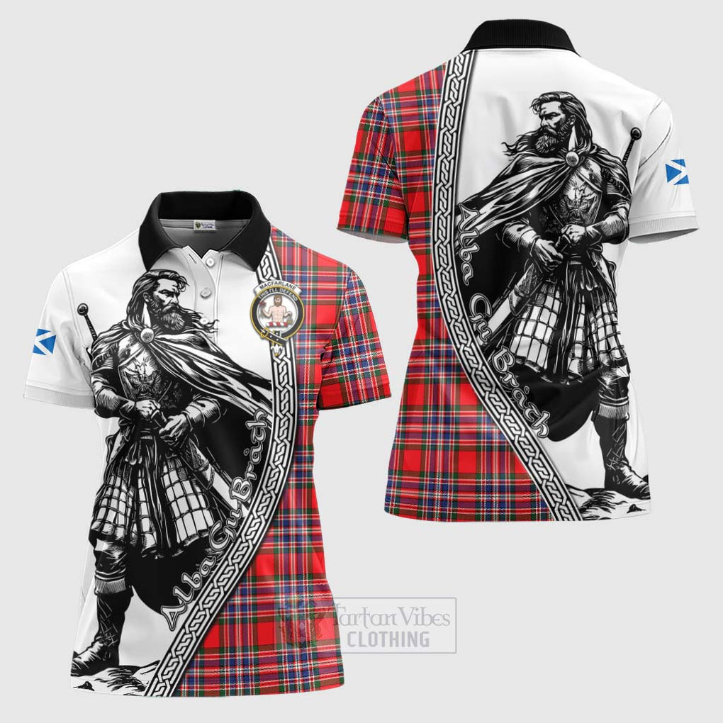 Tartan Vibes Clothing MacFarlane (McFarlane) Tartan Clan Crest Women's Polo Shirt with Highlander Warrior Celtic Style