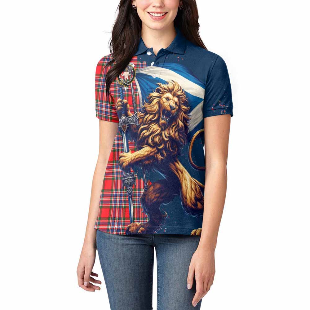 Tartan Vibes Clothing MacFarlane (McFarlane) Tartan Family Crest Women's Polo Shirt with Scottish Majestic Lion