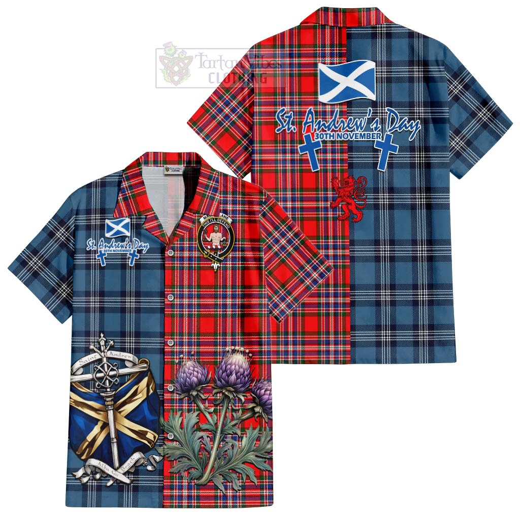 Tartan Vibes Clothing MacFarlane (McFarlane) Tartan Short Sleeve Button Shirt Happy St. Andrew's Day Half Tartan Style