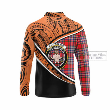 MacFarlane (McFarlane) Crest Tartan Long Sleeve Polo Shirt with Polynesian Vibes Style - Orange Version