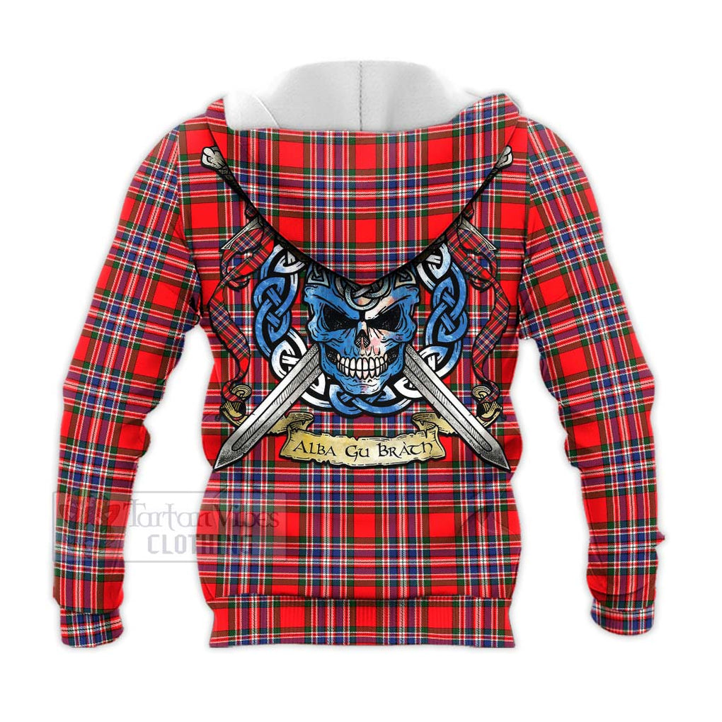 Tartan Vibes Clothing MacFarlane (McFarlane) Tartan Knitted Hoodie with Family Crest Celtic Skull Style