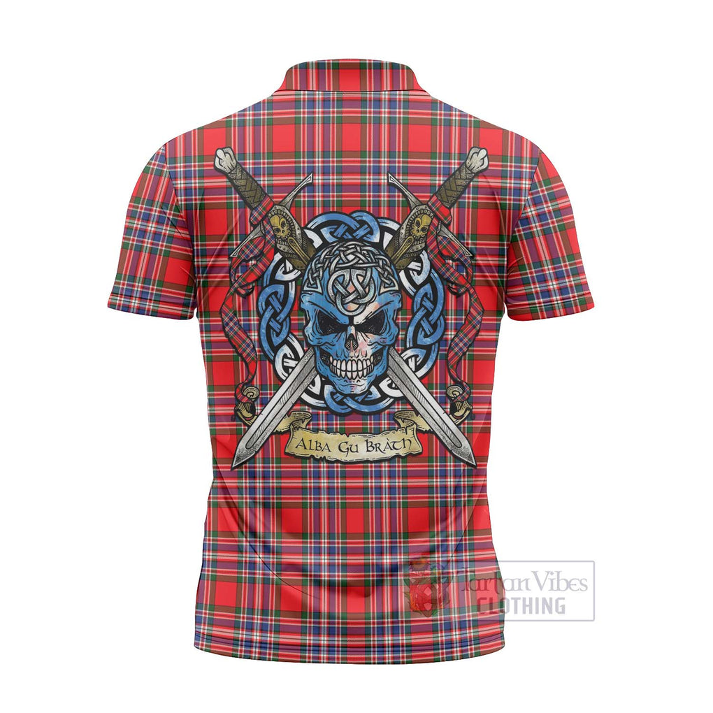 Tartan Vibes Clothing MacFarlane (McFarlane) Tartan Zipper Polo Shirt with Family Crest Celtic Skull Style