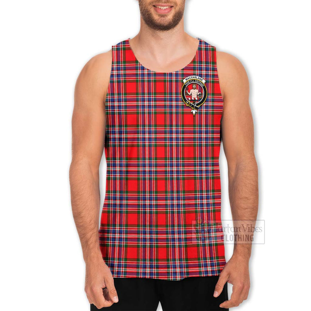 Tartan Vibes Clothing MacFarlane (McFarlane) Tartan Men's Tank Top with Family Crest and Bearded Skull Holding Bottles of Whiskey