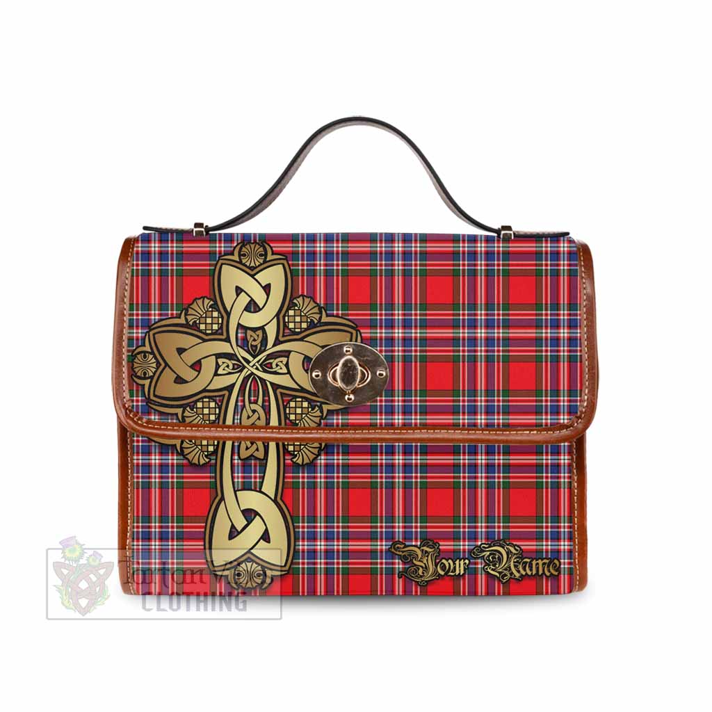 Tartan Vibes Clothing MacFarlane (McFarlane) Tartan Waterproof Canvas Bag Golden Thistle Celtic Cross Style