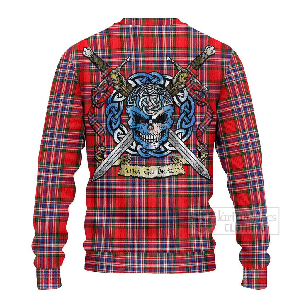 Tartan Vibes Clothing MacFarlane (McFarlane) Tartan Knitted Sweater with Family Crest Celtic Skull Style