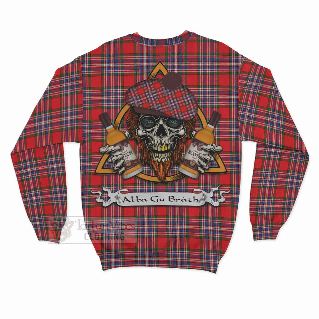 Tartan Vibes Clothing MacFarlane (McFarlane) Tartan Sweatshirt with Family Crest and Bearded Skull Holding Bottles of Whiskey