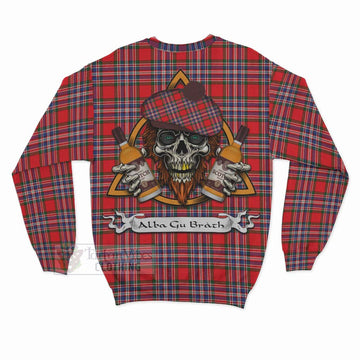 MacFarlane (McFarlane) Tartan Sweatshirt with Family Crest and Bearded Skull Holding Bottles of Whiskey