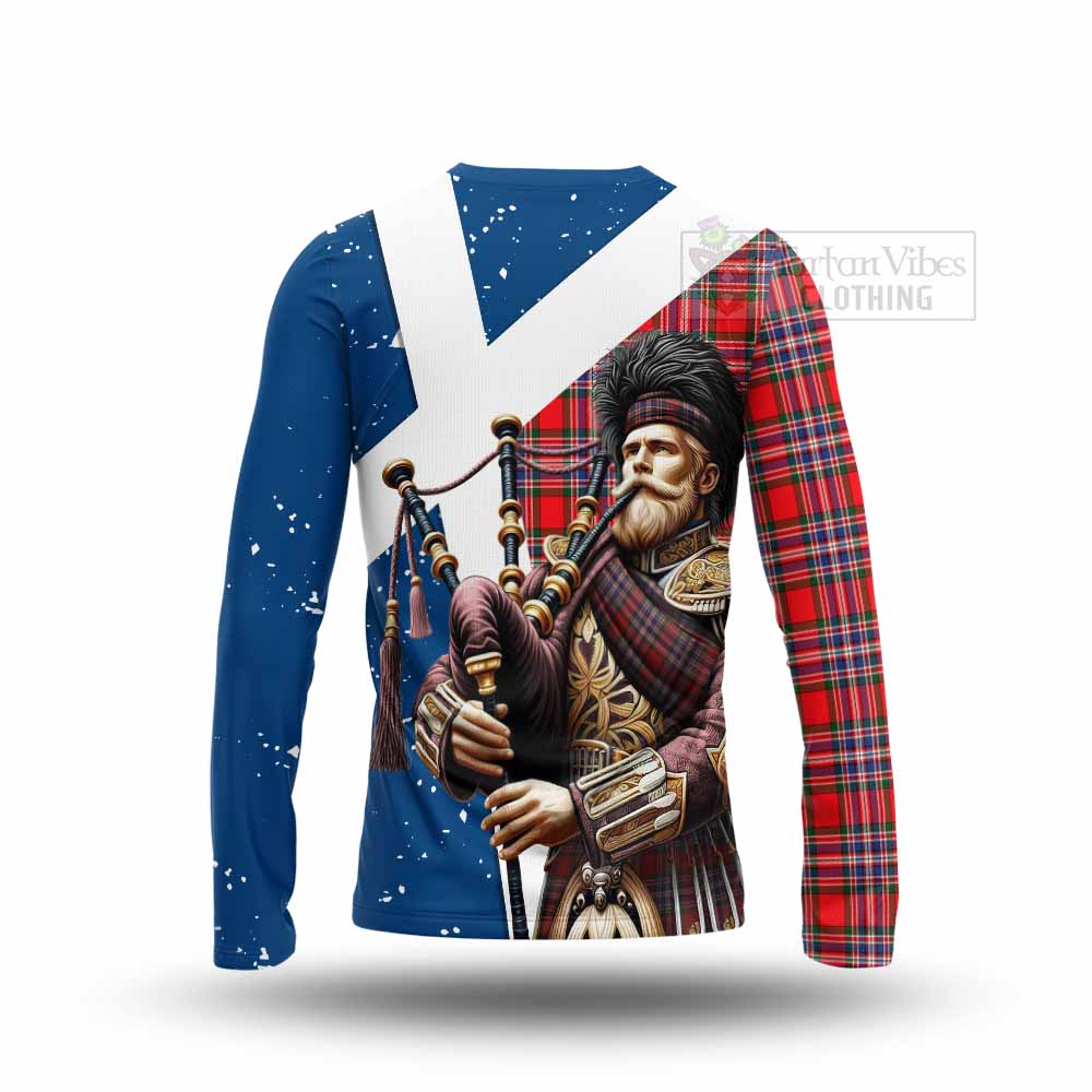 Tartan Vibes Clothing MacFarlane (McFarlane) Tartan Long Sleeve T-Shirt with Family Crest Scottish Bagpiper Vibes