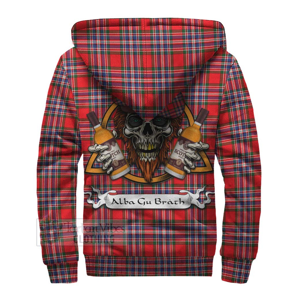 Tartan Vibes Clothing MacFarlane (McFarlane) Tartan Sherpa Hoodie with Family Crest and Bearded Skull Holding Bottles of Whiskey