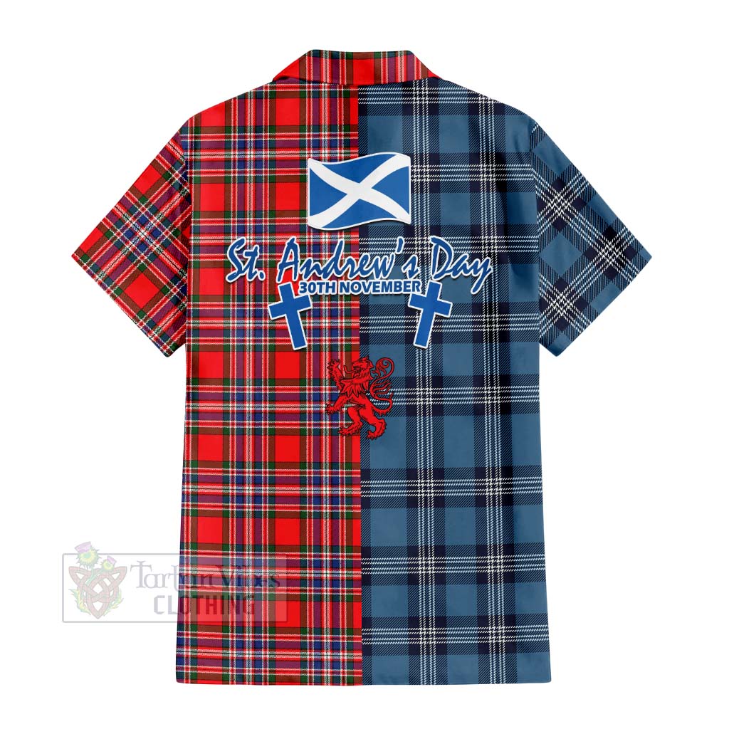 Tartan Vibes Clothing MacFarlane (McFarlane) Tartan Short Sleeve Button Shirt Happy St. Andrew's Day Half Tartan Style