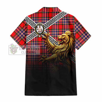 MacFarlane (McFarlane) Crest Tartan Hawaiian Shirt with Golden Lion Emblem Celtic Style - Tartan Vibes Clothing