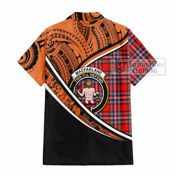 MacFarlane (McFarlane) Crest Tartan Short Sleeve Button Shirt with Polynesian Vibes Style - Orange Version