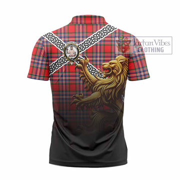 MacFarlane (McFarlane) Crest Tartan Zipper Polo Shirt with Golden Lion Emblem Celtic Style - Tartan Vibes Clothing