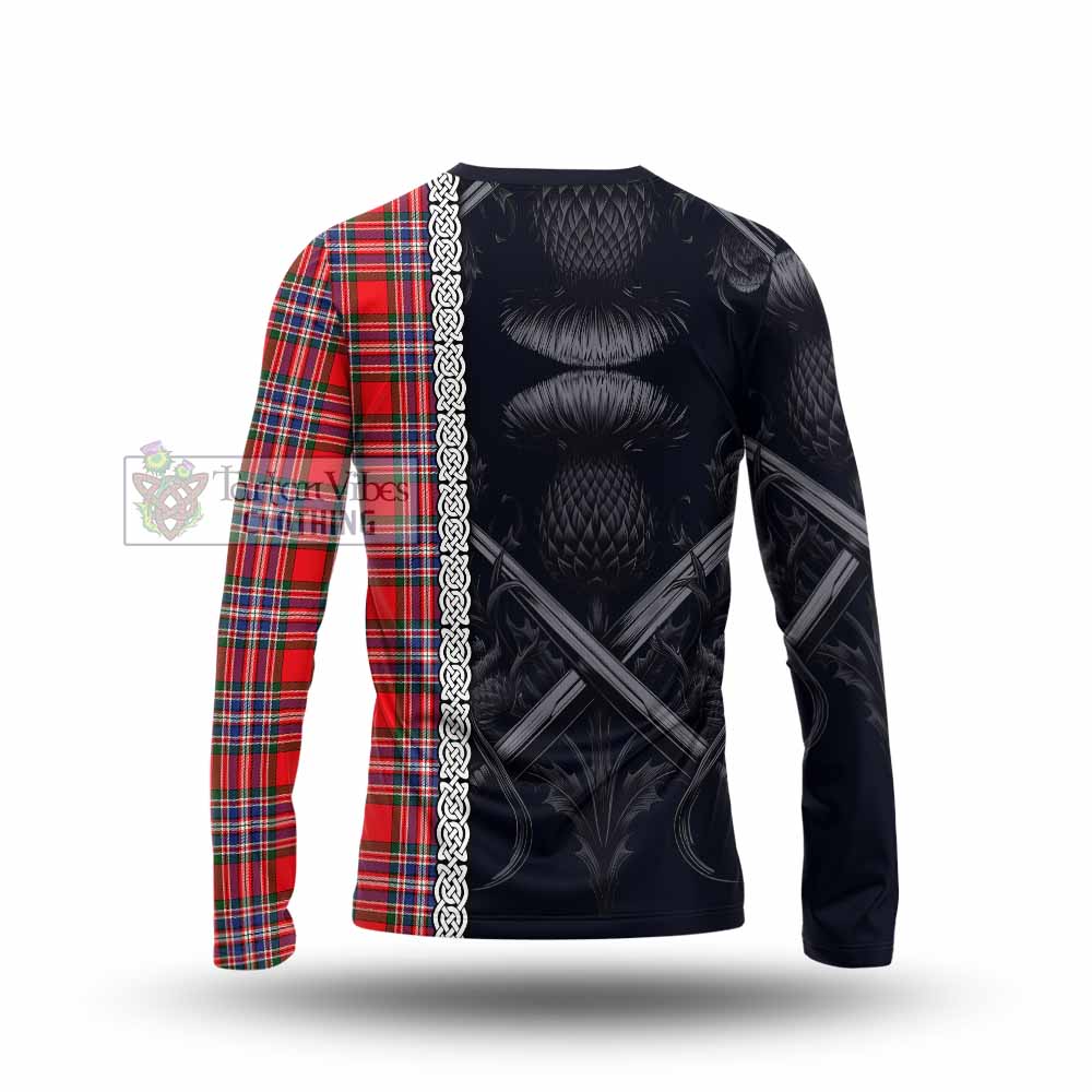 Tartan Vibes Clothing MacFarlane (McFarlane) Tartan Long Sleeve T-Shirt with Family Crest Cross Sword Thistle Celtic Vibes