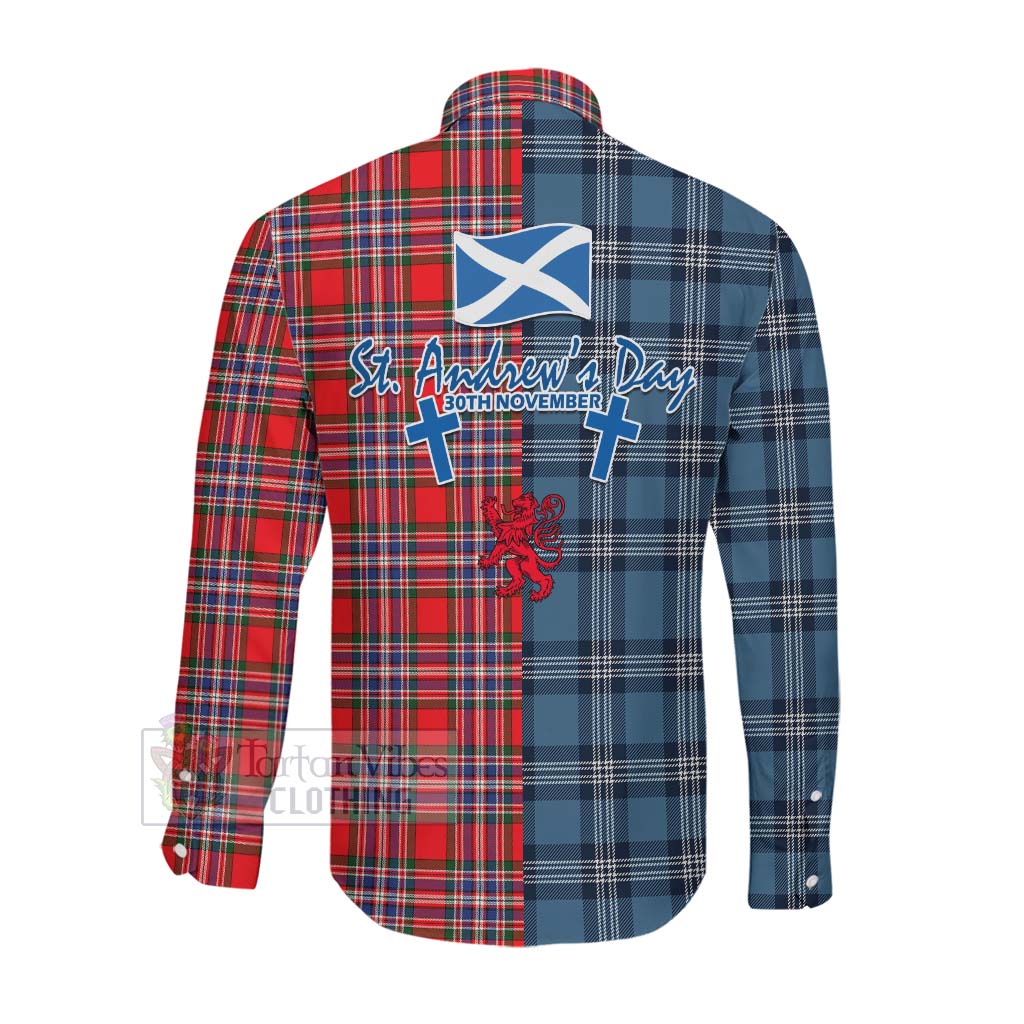 Tartan Vibes Clothing MacFarlane (McFarlane) Tartan Long Sleeve Button Shirt Happy St. Andrew's Day Half Tartan Style