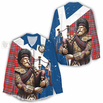 MacFarlane (McFarlane) Tartan Women's Casual Shirt with Family Crest Scottish Bagpiper Vibes