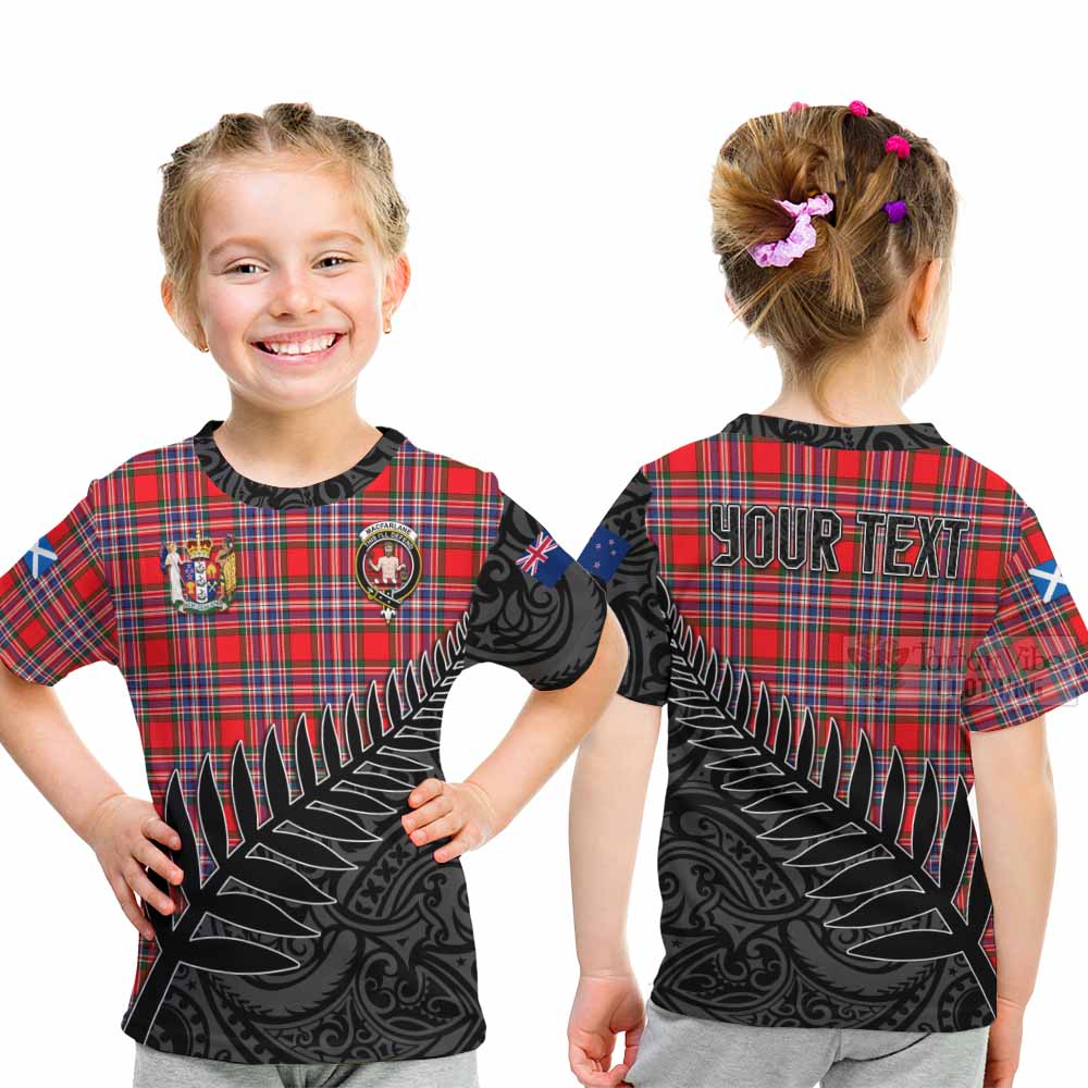 Tartan Vibes Clothing MacFarlane (McFarlane) Crest Tartan Kid T-Shirt with New Zealand Silver Fern Half Style