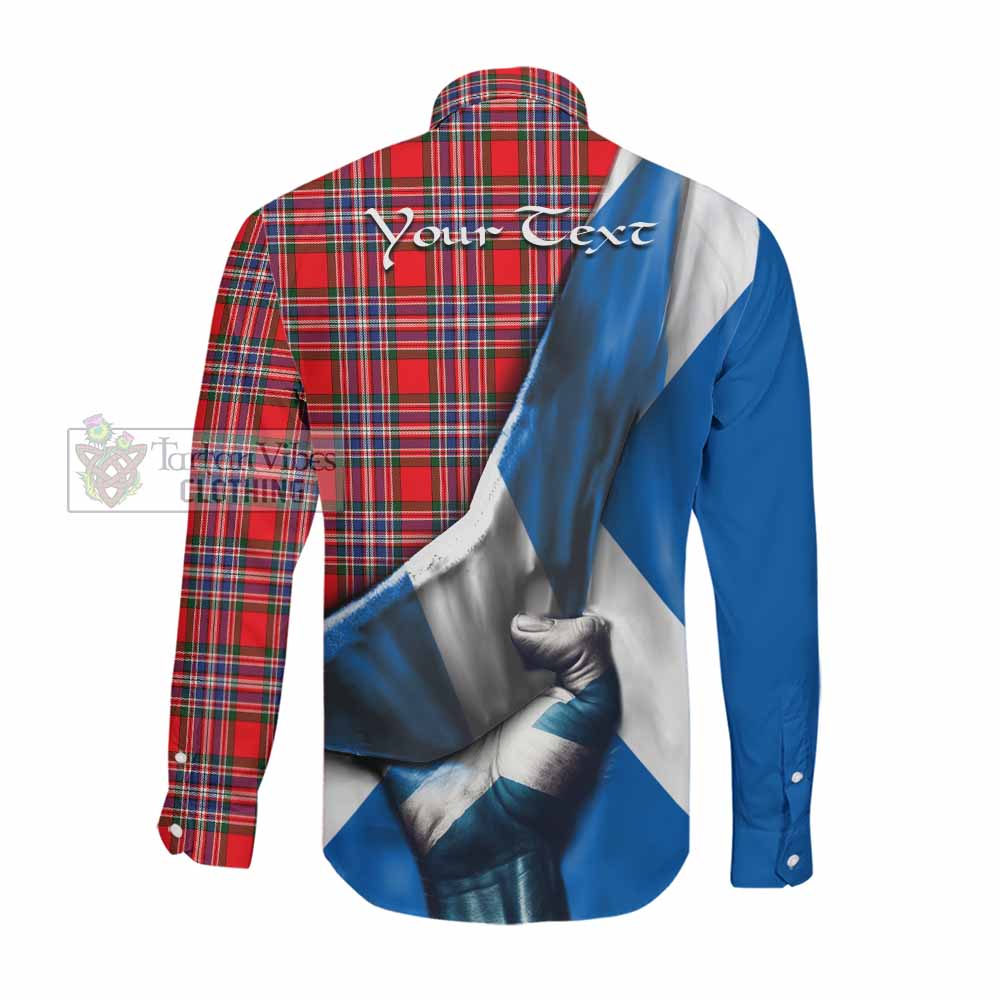 Tartan Vibes Clothing MacFarlane (McFarlane) Tartan Long Sleeve Button Shirt with Family Crest Scotland Patriotic Style