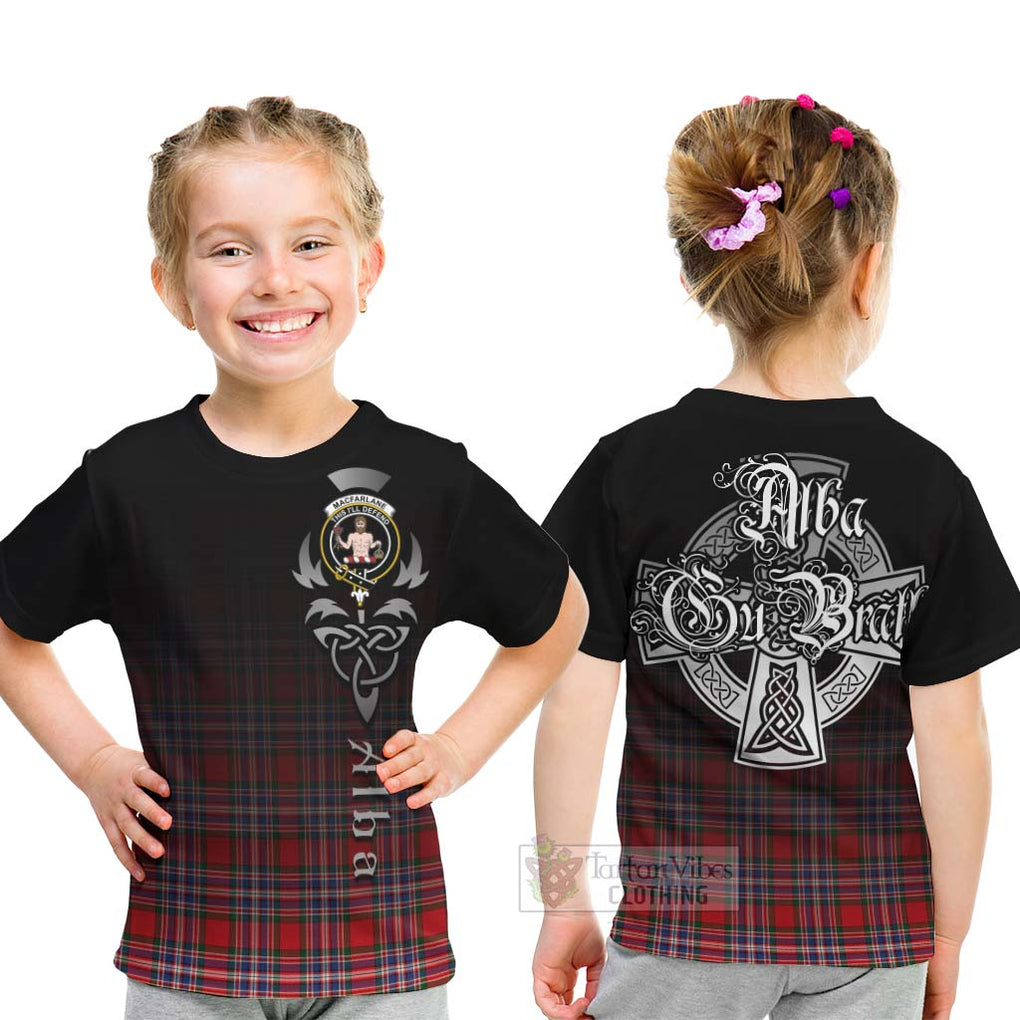 Tartan Vibes Clothing MacFarlane (McFarlane) Tartan Kid T-Shirt Featuring Alba Gu Brath Family Crest Celtic Inspired