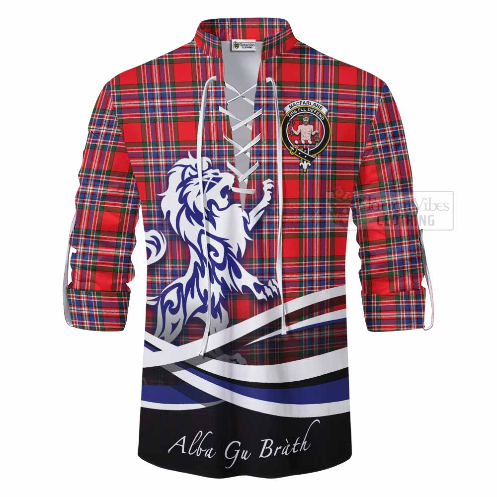 Tartan Vibes Clothing MacFarlane (McFarlane) Tartan Ghillie Kilt Shirt with Alba Gu Brath Regal Lion Emblem