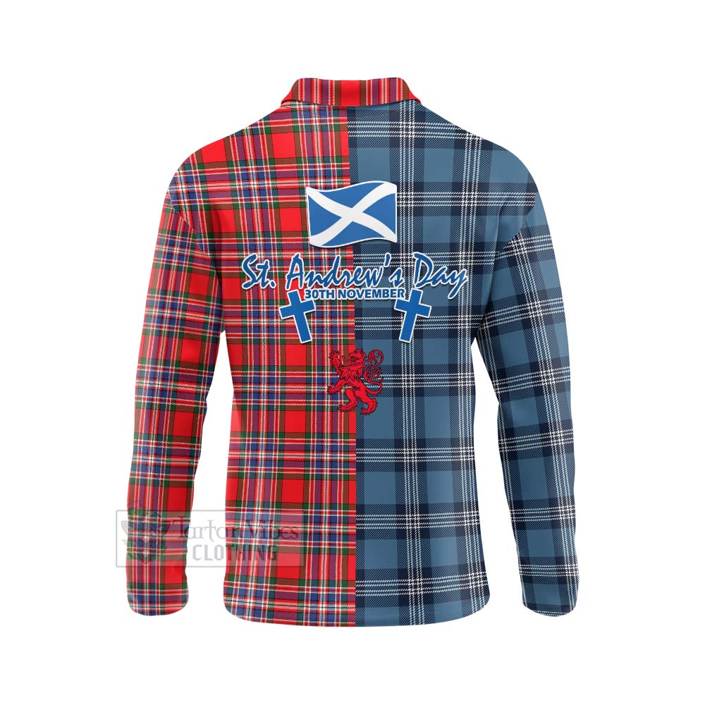 Tartan Vibes Clothing MacFarlane (McFarlane) Tartan Long Sleeve Polo Shirt Happy St. Andrew's Day Half Tartan Style