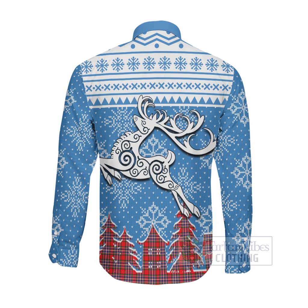 Tartan Vibes Clothing MacFarlane (McFarlane) Clan Christmas Long Sleeve Button Shirt Celtic Reindeer Style