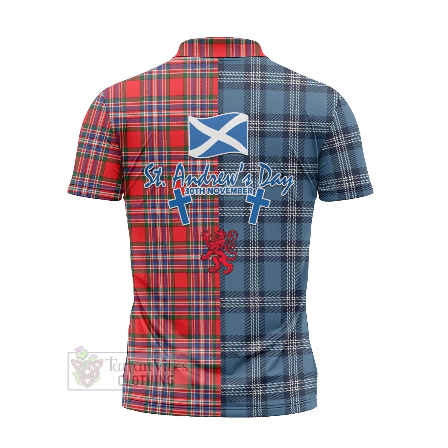 Tartan Vibes Clothing MacFarlane (McFarlane) Tartan Zipper Polo Shirt Happy St. Andrew's Day Half Tartan Style