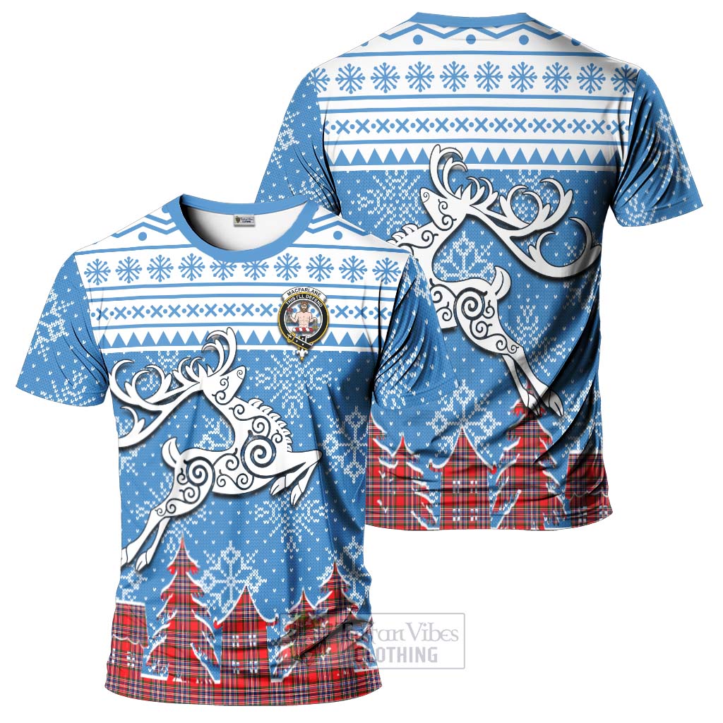 Tartan Vibes Clothing MacFarlane (McFarlane) Clan Christmas T-Shirt Celtic Reindeer Style