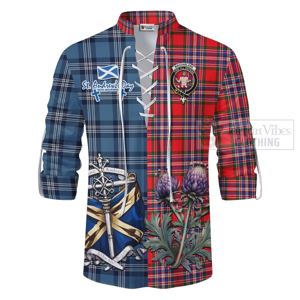 Tartan Vibes Clothing MacFarlane (McFarlane) Tartan Ghillie Kilt Shirt Happy St. Andrew's Day Half Tartan Style