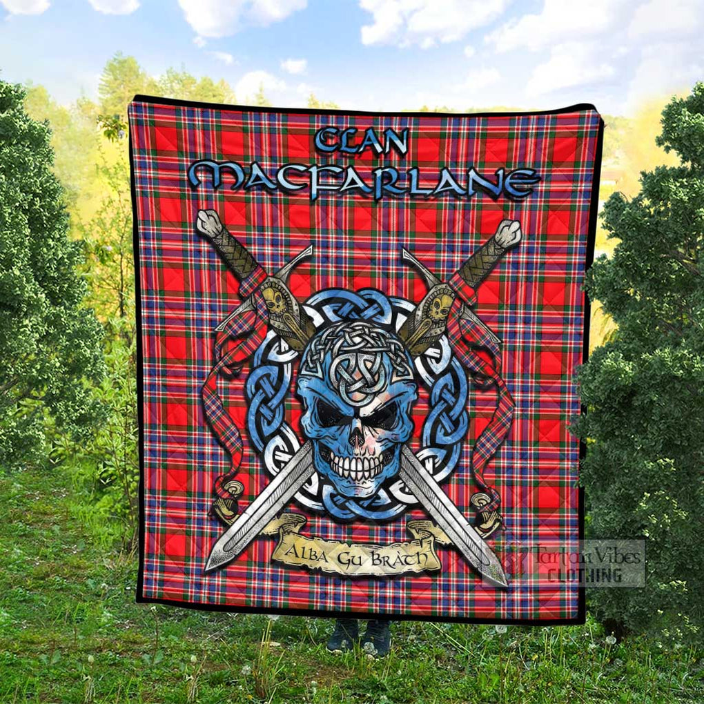 Tartan Vibes Clothing MacFarlane (McFarlane) Tartan Quilt with Celtic Skull Alba Gu Brath Style