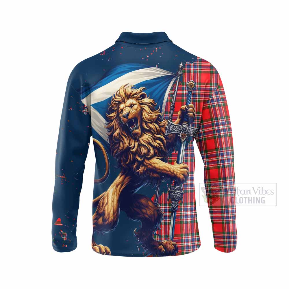 Tartan Vibes Clothing MacFarlane (McFarlane) Tartan Family Crest Long Sleeve Polo Shirt with Scottish Majestic Lion