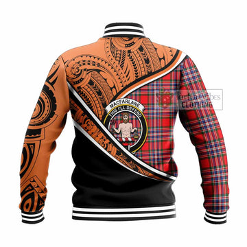 MacFarlane (McFarlane) Crest Tartan Baseball Jacket with Polynesian Vibes Style - Orange Version