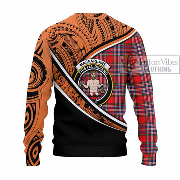 MacFarlane (McFarlane) Crest Tartan Knitted Sweater with Polynesian Vibes Style - Orange Version