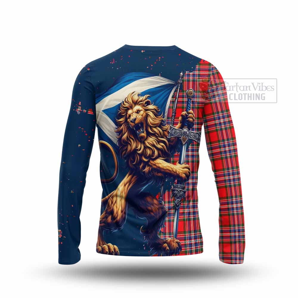 Tartan Vibes Clothing MacFarlane (McFarlane) Tartan Family Crest Long Sleeve T-Shirt with Scottish Majestic Lion