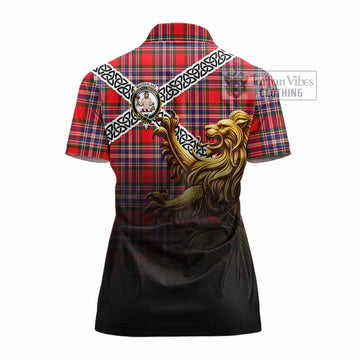 MacFarlane (McFarlane) Crest Tartan Women's Polo Shirt with Golden Lion Emblem Celtic Style - Tartan Vibes Clothing