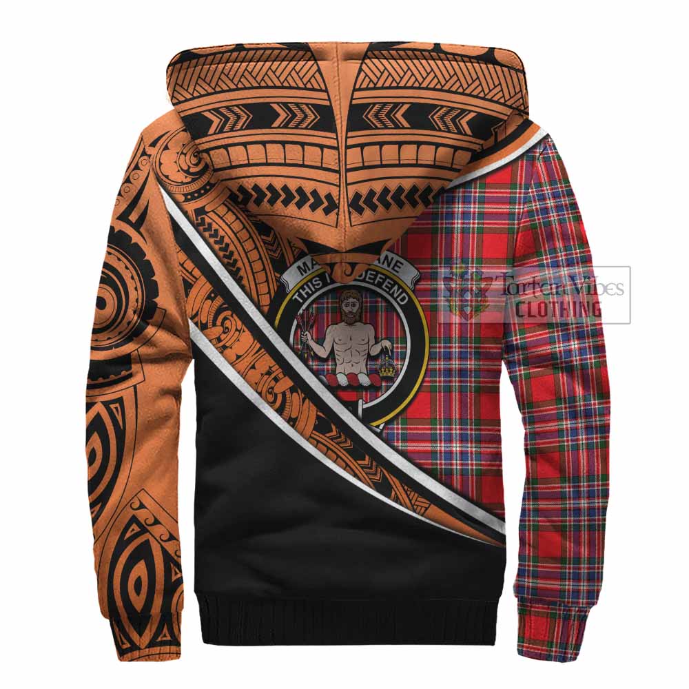 Tartan Vibes Clothing MacFarlane (McFarlane) Crest Tartan Sherpa Hoodie with Maori Tattoo Style - Orange Version