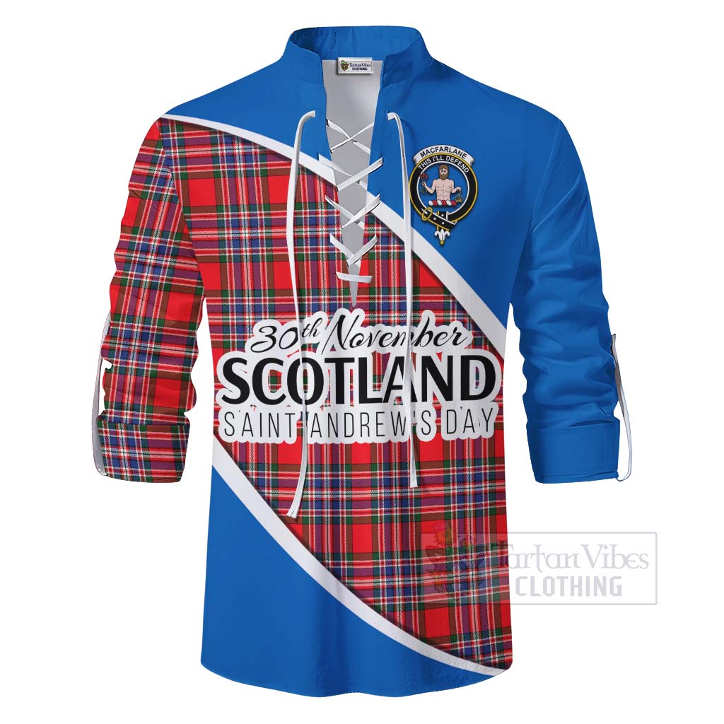 Tartan Vibes Clothing MacFarlane (McFarlane) Family Crest Tartan Ghillie Kilt Shirt Celebrate Saint Andrew's Day in Style