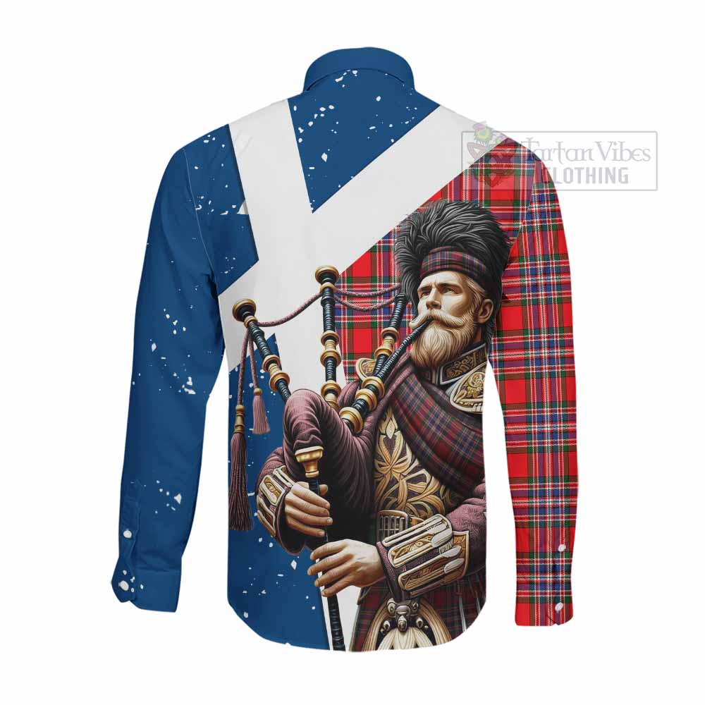 Tartan Vibes Clothing MacFarlane (McFarlane) Tartan Long Sleeve Button Shirt with Family Crest Scottish Bagpiper Vibes